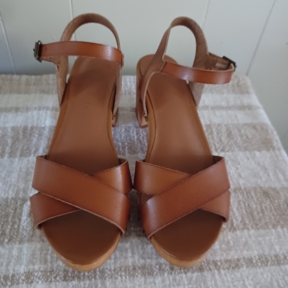 Altar'd State Shoes - Altar’d State Holly Wedge Heel Clog Sandals Shoes Brown Leather Women’s